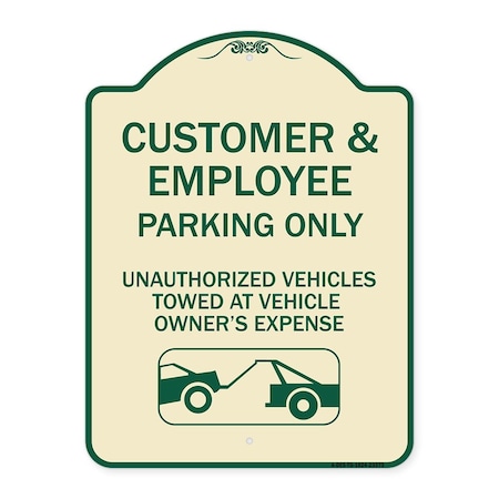 Signmission Parking Restriction Customer and Employee Parking Only Unauthorized Vehicles Towed at, TG-1824-23373 A-DES-TG-1824-23373
